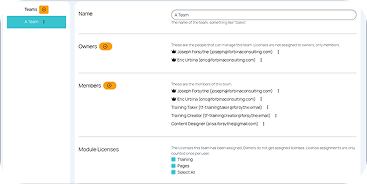 Screenshot of the Team Management screen inside Team Fabric.